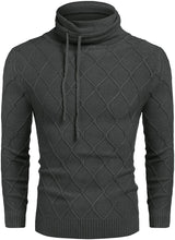 Load image into Gallery viewer, Men&#39;s Dark Grey Knitted Diamond Pattern Sweater with Drawstrings