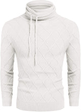 Load image into Gallery viewer, Men&#39;s White Knitted Diamond Pattern Sweater with Drawstrings