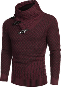 Men's Wine Red Turtle Neck Long Sleeve Slim Fit Sweater