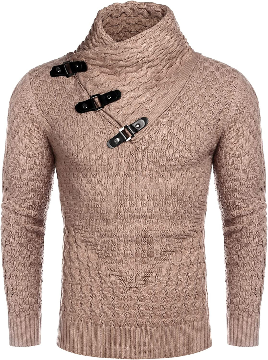 Men's Khaki Turtle Neck Long Sleeve Slim Fit Sweater