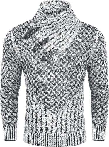 Men's White Turtle Neck Long Sleeve Slim Fit Sweater