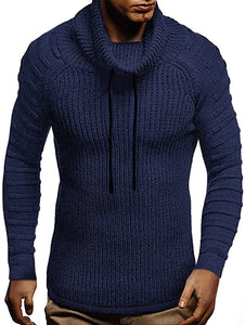 Men's Light Grey Knitted Turtleneck Thick Thermal Shawl Collar Sweater