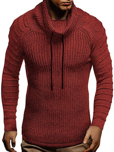 Men's Light Grey Knitted Turtleneck Thick Thermal Shawl Collar Sweater