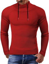 Load image into Gallery viewer, Men&#39;s Grey Knitted Turtleneck String Collar Sweater