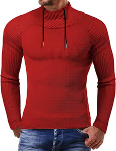 Men's Grey Knitted Turtleneck String Collar Sweater