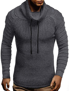 Men's Light Grey Knitted Turtleneck Thick Thermal Shawl Collar Sweater