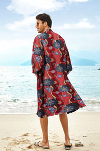 Red Kimono Robe Japanese Style Cardigan Coat Jacket