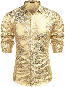Men's Elegant Red Sliver Floral Printed Dress Shirts