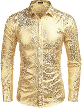Load image into Gallery viewer, Men&#39;s Elegant Gold Floral Long Sleeve Dress Shirt