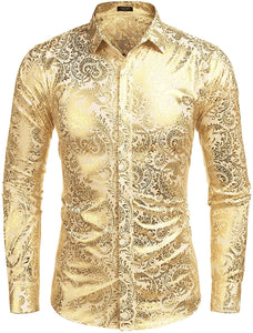 Men's Elegant Paisley Floral Long Sleeve Dress Shirt