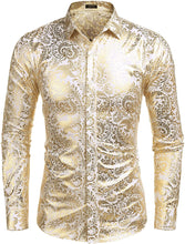 Load image into Gallery viewer, Men&#39;s Elegant Paisley Black/Gold Floral Printed Dress Shirt