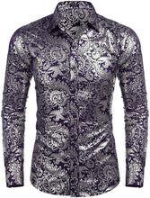 Load image into Gallery viewer, Men&#39;s Elegant Red Gold Floral Long Sleeve Dress Shirt