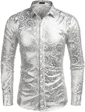 Load image into Gallery viewer, Men&#39;s Elegant White Sliver Floral Printed Dress Shirt