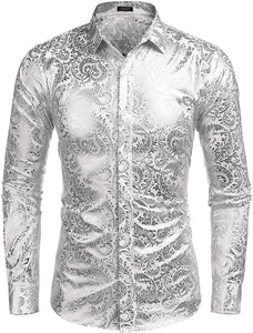Men's Elegant Paisley Floral Long Sleeve Dress Shirt