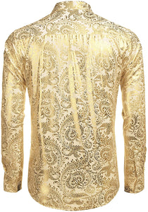 Men's Elegant Red Gold Floral Long Sleeve Dress Shirt