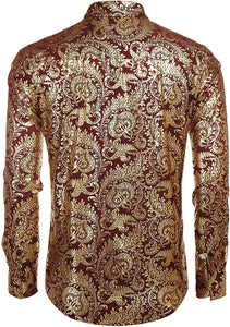 Men's Elegant Red Sliver Floral Printed Dress Shirts