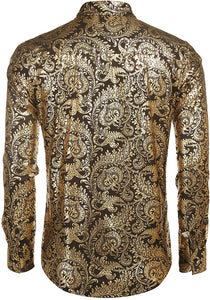Men's Elegant Paisley Black/Gold Floral Printed Dress Shirt