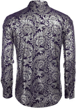 Load image into Gallery viewer, Men&#39;s Elegant Purple Silver Floral Long Sleeve Dress Shirt
