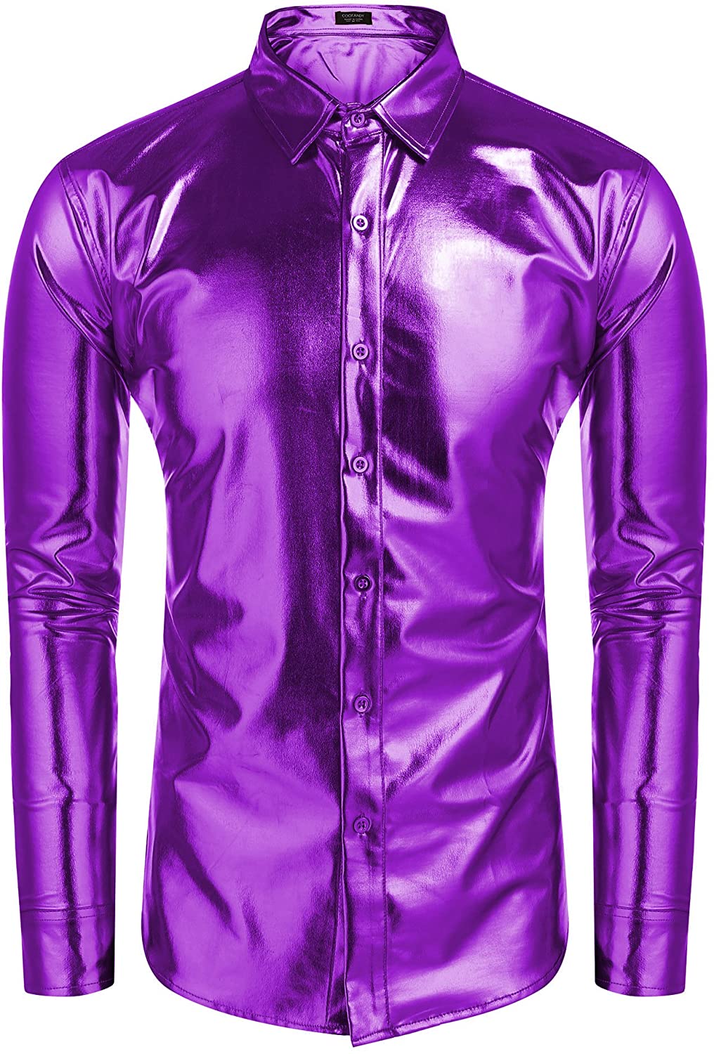 Metallic Shiny Purple Long Sleeve Slim Fit Button Down Party Shirts