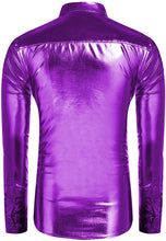 Load image into Gallery viewer, Metallic Shiny Purple Long Sleeve Slim Fit Button Down Party Shirts