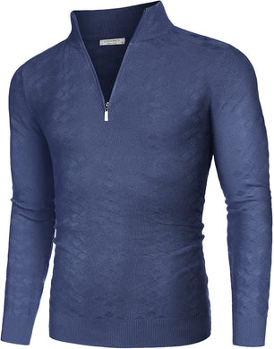 Men's Blue Quarter Zip Slim Fit Knitted  Sweater