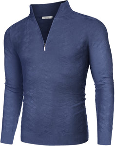 Men's Navy Blue Quarter Zip Slim Fit Knitted  Sweater