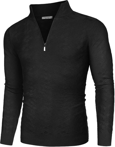 Men's Black Quarter Zip Slim Fit Knitted  Sweater