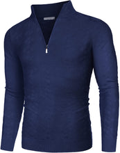 Load image into Gallery viewer, Men&#39;s Navy Blue Quarter Zip Slim Fit Knitted  Sweater