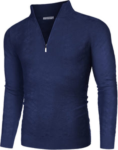 Men's Navy Blue Quarter Zip Slim Fit Knitted  Sweater