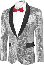 Load image into Gallery viewer, Men&#39;s Shiny Silver Floral Sequin Stylish Tuxedo Blazer