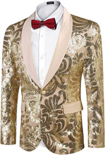Load image into Gallery viewer, Men&#39;s Shiny Light Gold Floral Sequin Stylish Tuxedo Blazer