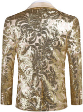 Load image into Gallery viewer, Men&#39;s Shiny Light Gold Floral Sequin Stylish Tuxedo Blazer