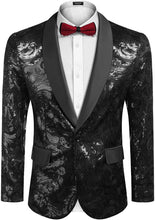 Load image into Gallery viewer, Men&#39;s Shiny Black Floral Sequin Stylish Tuxedo Blazer