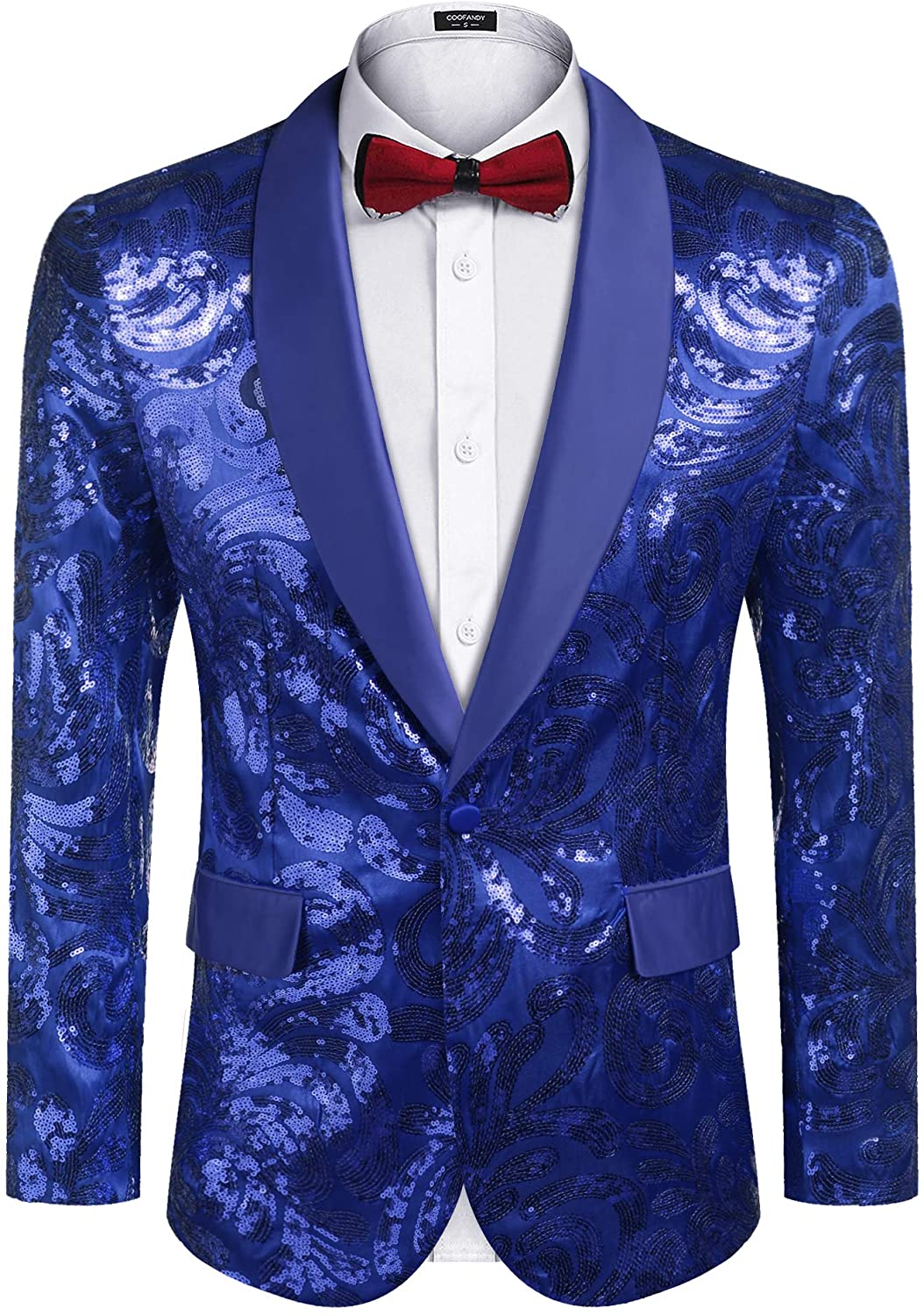 Men's Shiny Blue Floral Sequin Stylish Tuxedo Blazer