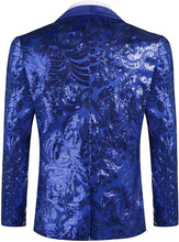 Load image into Gallery viewer, Men&#39;s Shiny Blue Floral Sequin Stylish Tuxedo Blazer