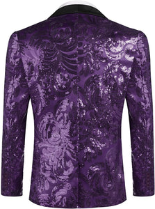 Men's Shiny Purple Floral Sequin Stylish Tuxedo Blazer