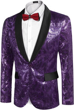 Load image into Gallery viewer, Men&#39;s Shiny Purple Floral Sequin Stylish Tuxedo Blazer