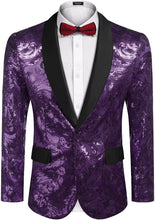Load image into Gallery viewer, Men&#39;s Shiny Purple Floral Sequin Stylish Tuxedo Blazer