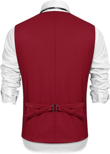 Men's Silver Slim Fit Sequins V-Neck Shiny Vest Coat