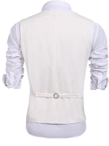 Men's Silver Slim Fit Sequins V-Neck Shiny Vest Coat