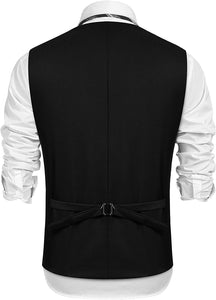 Men's Silver Slim Fit Sequins V-Neck Shiny Vest Coat