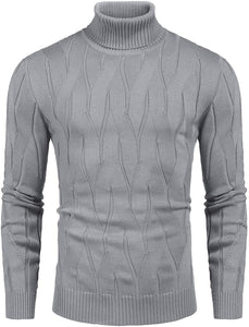 Men's Black Slim Fit Turtleneck Sweater Casual Knitted Pullover Sweater