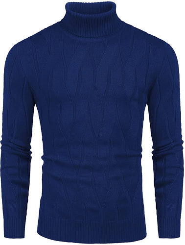 Men's Navy Blue Slim Fit Turtleneck Sweater Casual Knitted Pullover Sweater