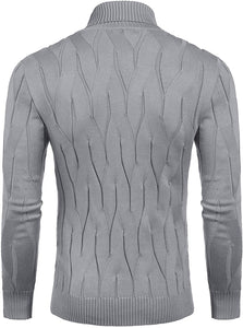 Men's Off White Slim Fit Turtleneck Sweater Casual Knitted Pullover Sweater