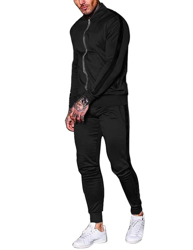 Men's Full Zip Athletic Black 2 Piece Tracksuit