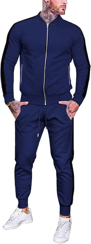 Men's Full Zip Athletic Navy Blue 2 Piece Tracksuit