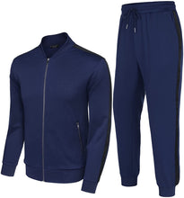 Load image into Gallery viewer, Men&#39;s Full Zip Athletic Navy Blue 2 Piece Tracksuit