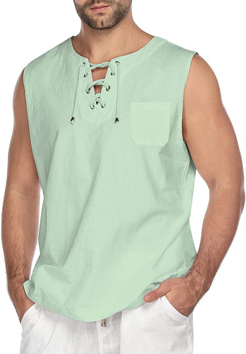 Men's Summer Style Green Sleeveless Cotton Shirt