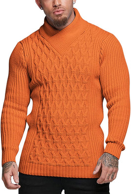Men's Orange Slim Fit Turtleneck Knit Stylish Pullover Sweater