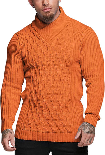 Men's Orange Slim Fit Turtleneck Knit Stylish Pullover Sweater